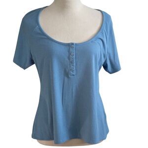 Venus Henley Short Sleeve Blue Button-Front Top Women's size XL (16)